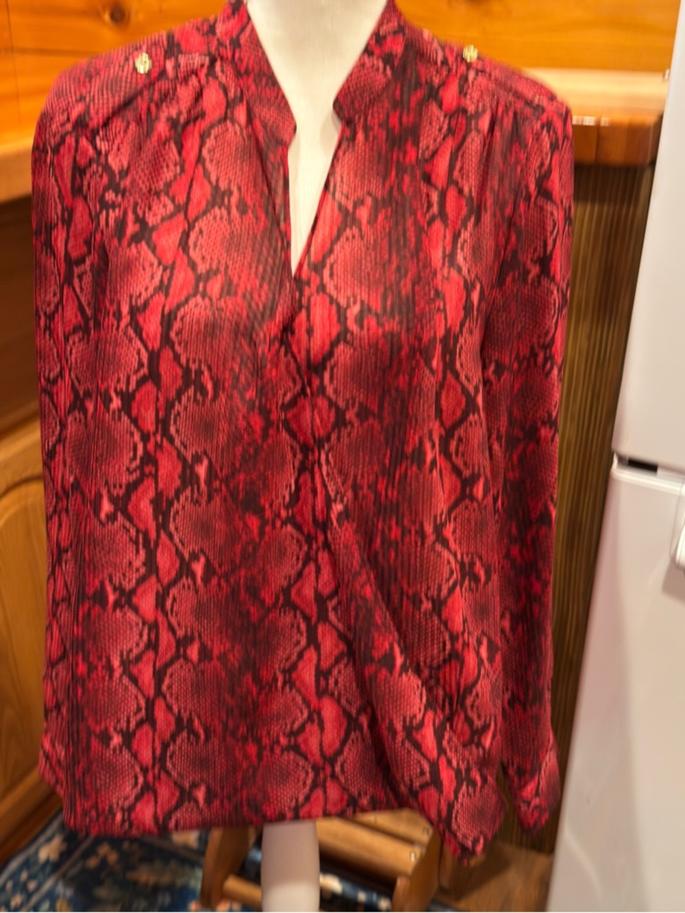 Michael Kors Red and‎ Black Snake-Print Blouse